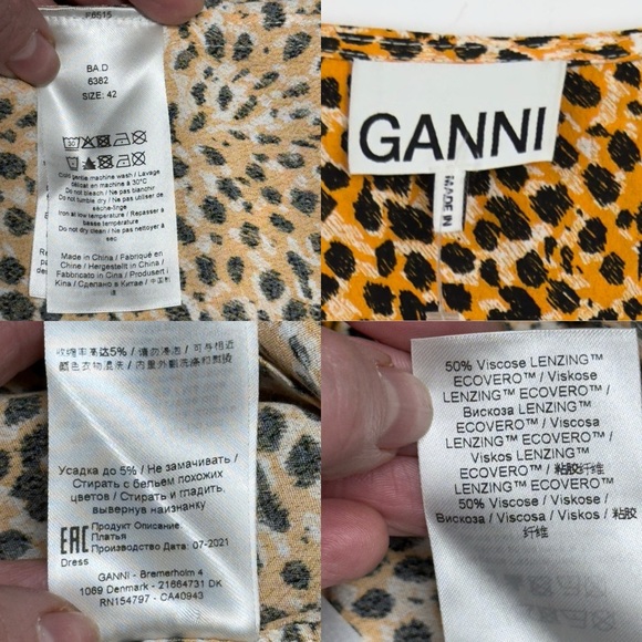 Ganni Wrap-effect Yellow Leopard Print Crepe Buttoned Midi Dress Long Sleeve 42 - Picture 14 of 16